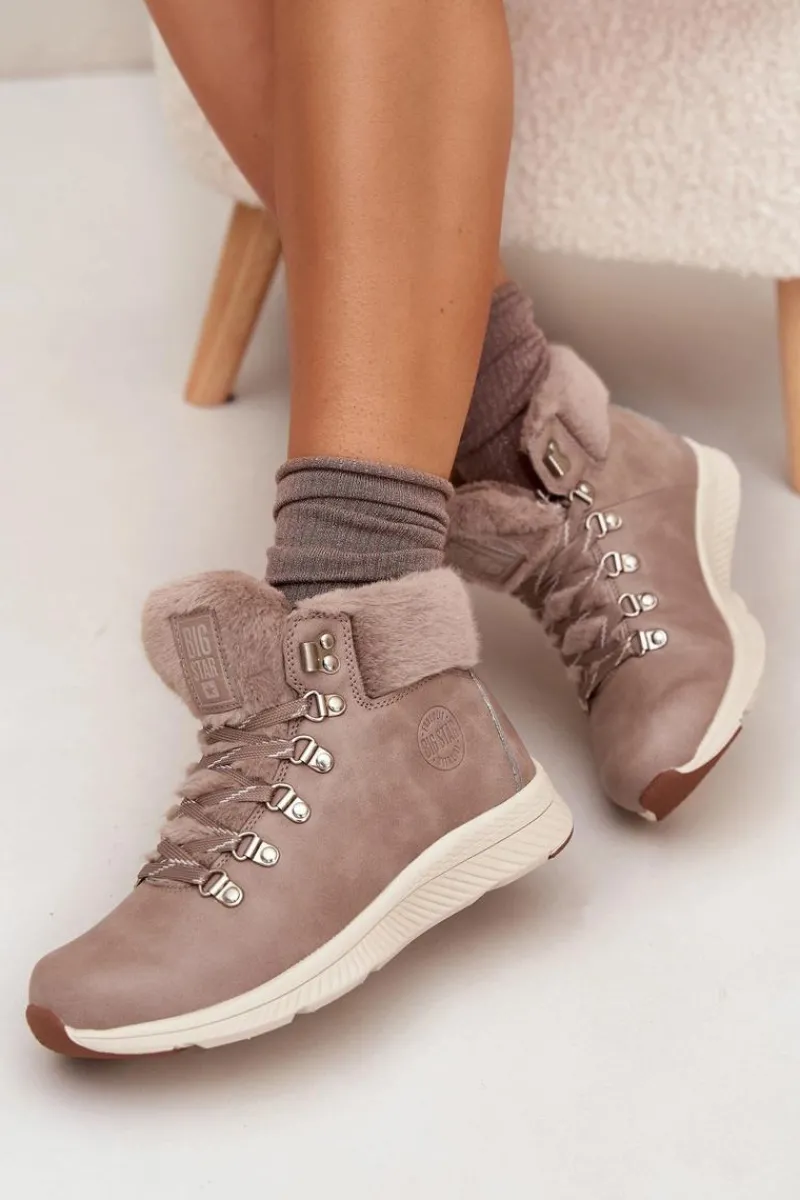 Buty Sportowe Big Star|Śniegowce Damskie>Big Star Shoes Trapery Damskie Z Futerkiem Big Star MM274487 Szare