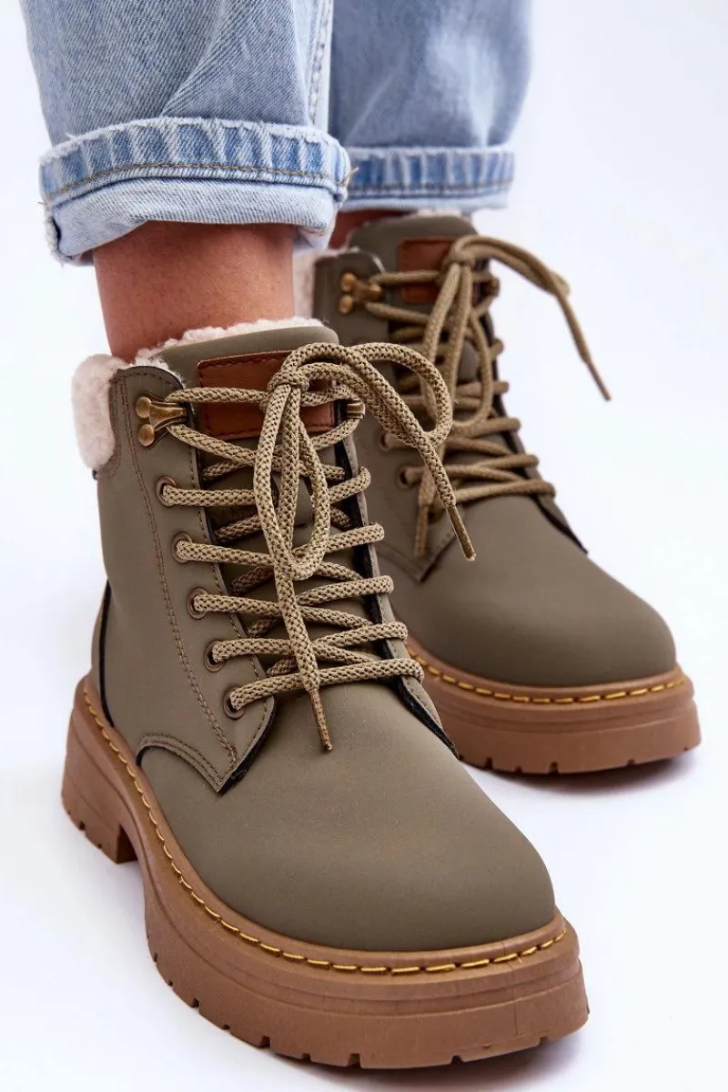 Hot Trapery Damskie Z Kożuchem Zielone Jette Damskie Damskie Trapery|Botki Sznurowane