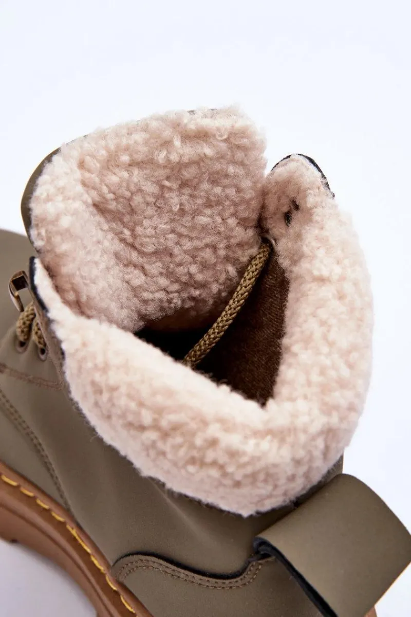 Hot Trapery Damskie Z Kożuchem Zielone Jette Damskie Damskie Trapery|Botki Sznurowane