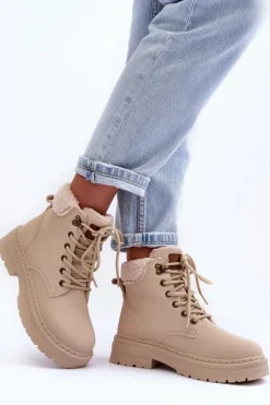 Botki Ocieplane|Damskie Trapery>Boto Trapery Damskie Z Kożuchem Jasnobeżowe Jette Beżowy