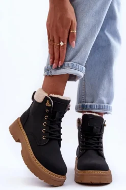 Outlet Boto Trapery Damskie Z Kożuchem Czarne Jette