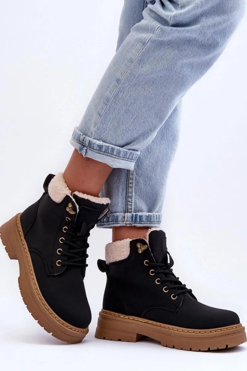 Outlet Boto Trapery Damskie Z Kożuchem Czarne Jette