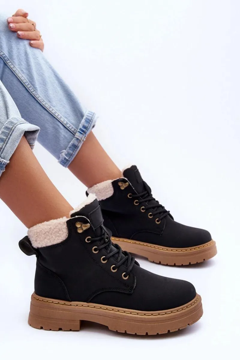 Outlet Boto Trapery Damskie Z Kożuchem Czarne Jette