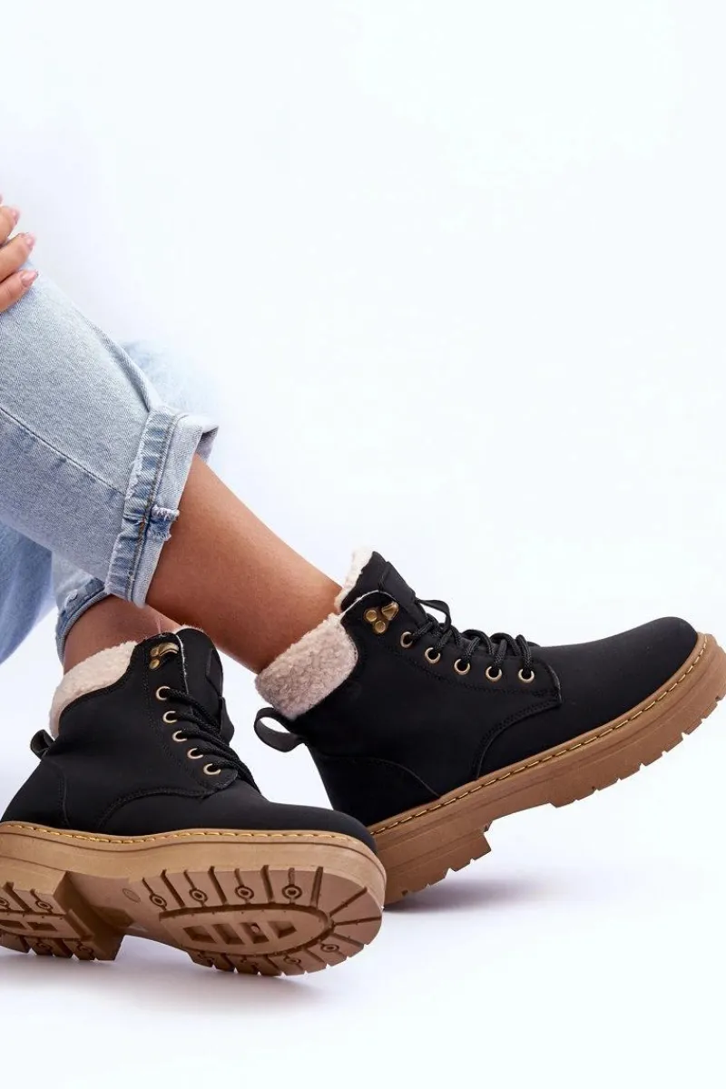 Outlet Boto Trapery Damskie Z Kożuchem Czarne Jette