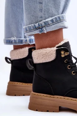 Outlet Boto Trapery Damskie Z Kożuchem Czarne Jette