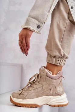 Damskie Trapery|Botki Sznurowane>Lee Cooper Trapery na platformie LCJ-22-44-1352L Beżowe