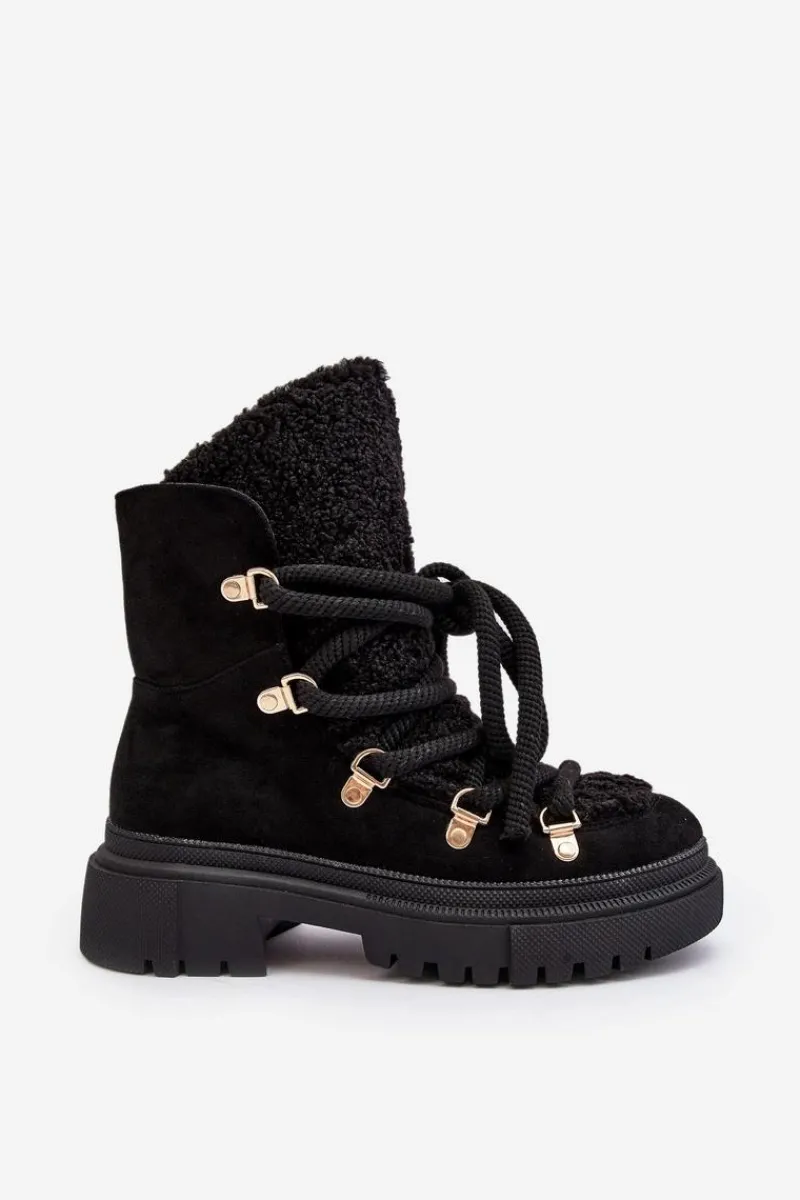 Śniegowce Damskie>Boto Trapery Śniegowce Damskie Z Wiązaniem Czarne Shala