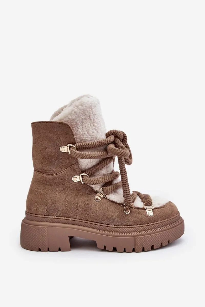 Śniegowce Damskie>Boto Trapery Śniegowce Damskie Z Wiązaniem Beżowe Shala