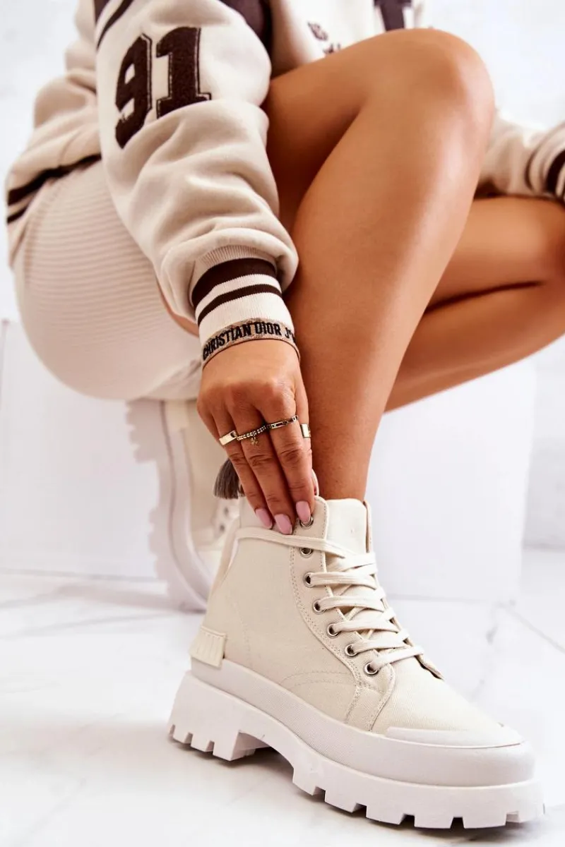 Damskie Trapery|Botki Sznurowane>Boto Trapery Wiązane Beżowe Faithfull