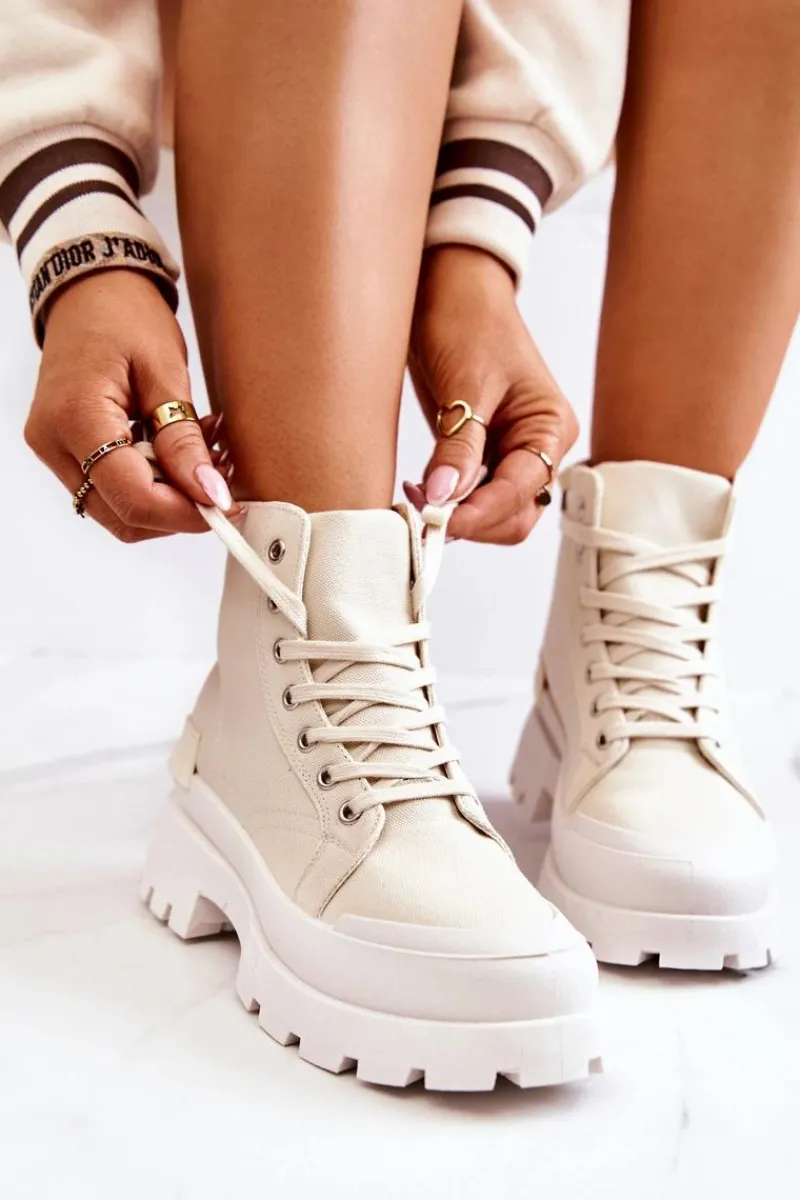 Damskie Trapery|Botki Sznurowane>Boto Trapery Wiązane Beżowe Faithfull