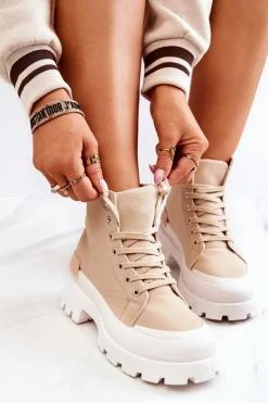 Online Trapery Wiązane Ciemnobeżowe Faithfull Damskie Damskie Trapery|Botki Sznurowane