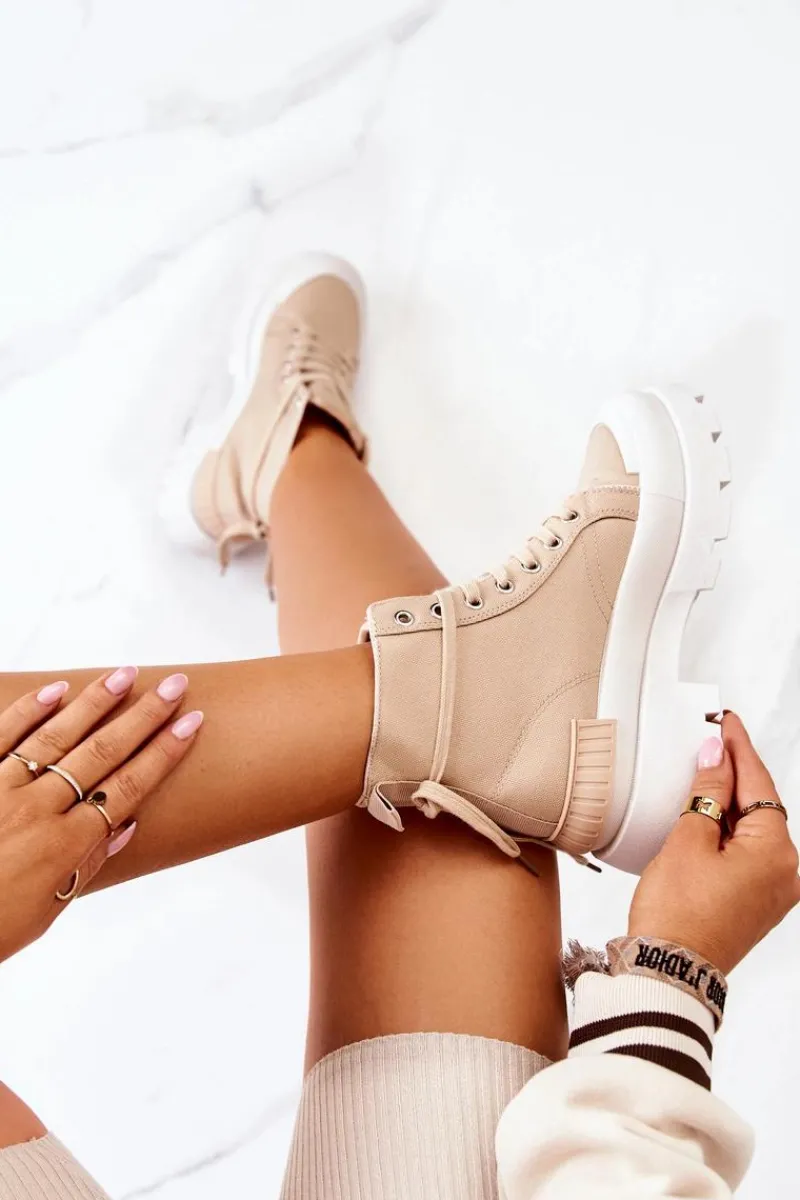 Online Trapery Wiązane Ciemnobeżowe Faithfull Damskie Damskie Trapery|Botki Sznurowane