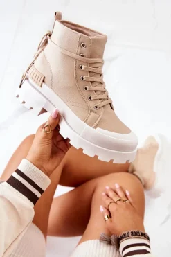 Online Trapery Wiązane Ciemnobeżowe Faithfull Damskie Damskie Trapery|Botki Sznurowane