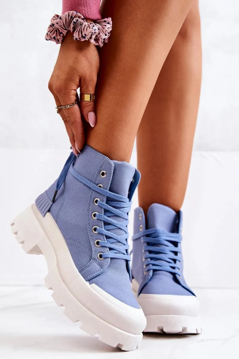 Damskie Trapery|Botki Sznurowane>Boto Trapery Wiązane Niebieskie Faithfull