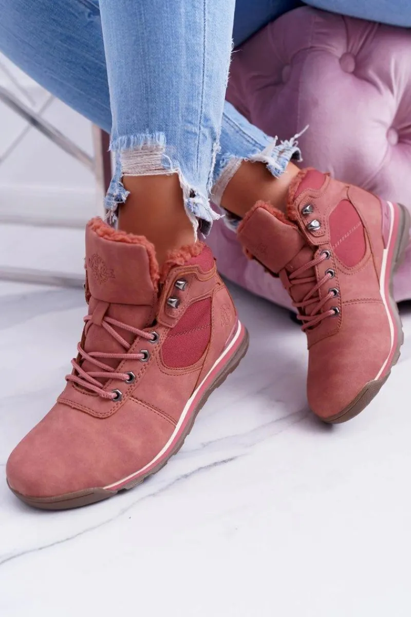 Trekkingowe Damskie>Boto Trekkingowe Damskie Różowe Ocieplane Buty z Kożuszkiem Sheep