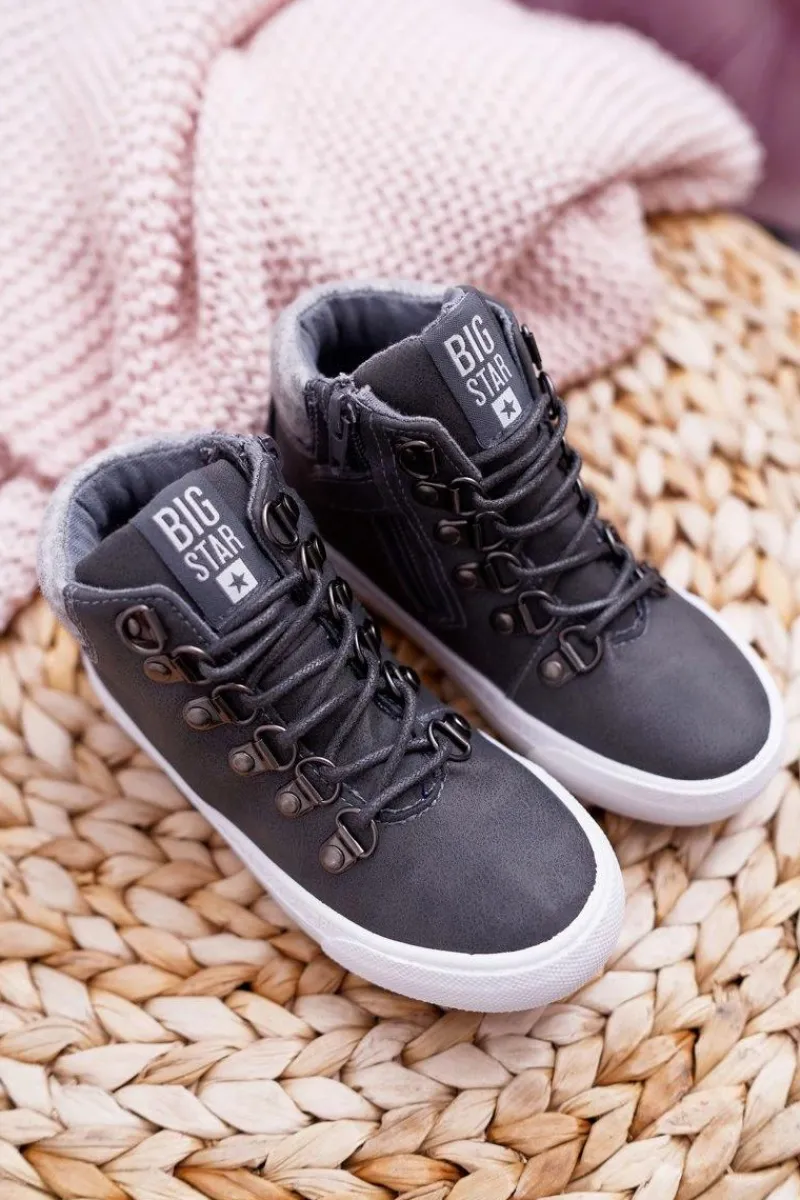 Outlet Big Star Shoes Trzewiki Dziecięce Chłopięce Big Star Szare EE374040