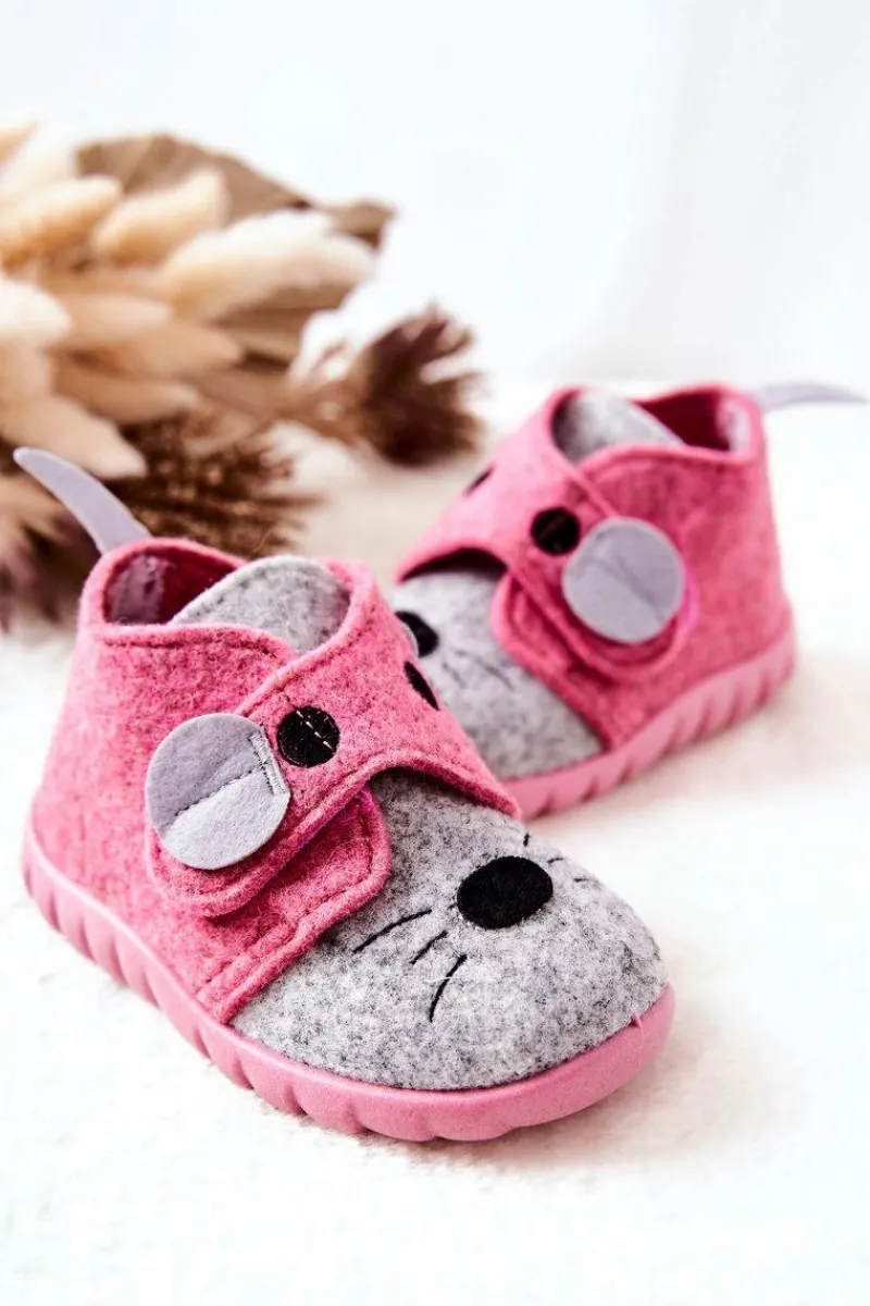 Sale Trzewiki Papcie Myszka 526P104 Różowo-Szare Dzieci Dziewczęce