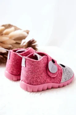 Sale Trzewiki Papcie Myszka 526P104 Różowo-Szare Dzieci Dziewczęce