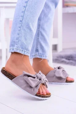 Sale Boto Vices Damskie Szare Klapki Na Korku Kokarda Nina