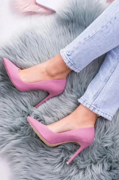 Best VICES Różowe Wysokie Szpilki W Szpic Zamsz Sellen Damskie Szpilki Zamszowe