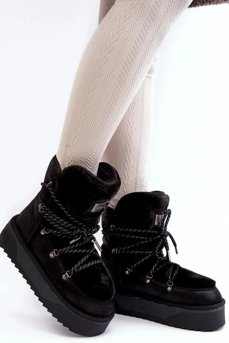 Śniegowce Damskie>D.Franklin Wegańskie Śniegowce Na Platformie Wodoodporne DFSH371008 Czarne