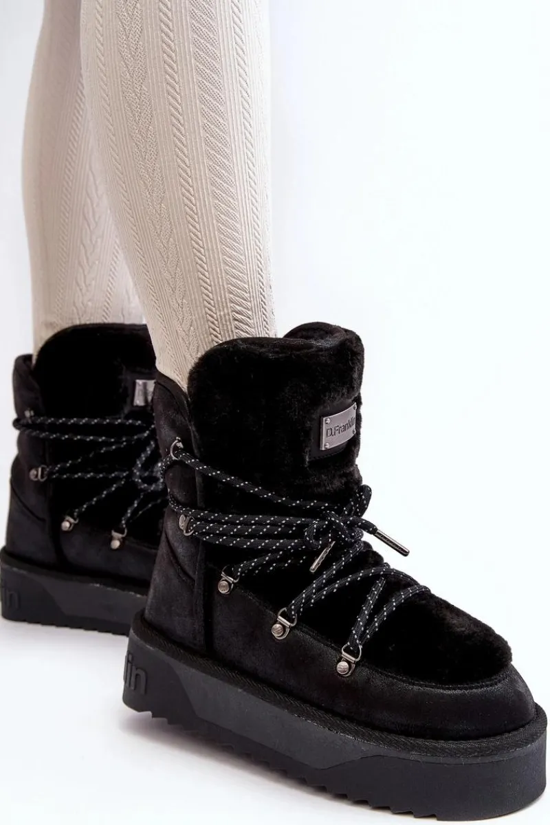 Śniegowce Damskie>D.Franklin Wegańskie Śniegowce Na Platformie Wodoodporne DFSH371008 Czarne