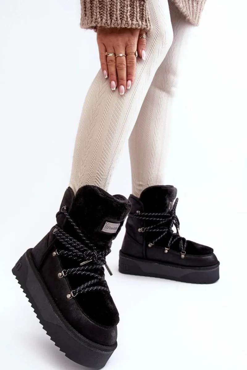 Śniegowce Damskie>D.Franklin Wegańskie Śniegowce Na Platformie Wodoodporne DFSH371008 Czarne