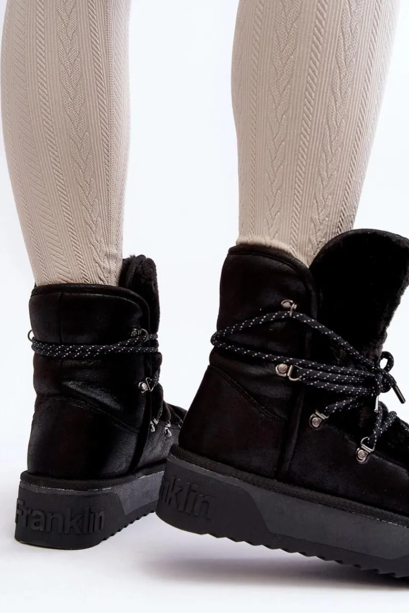 Śniegowce Damskie>D.Franklin Wegańskie Śniegowce Na Platformie Wodoodporne DFSH371008 Czarne