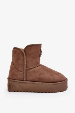 Śniegowce Damskie>D.Franklin Wegańskie Śniegowce Na Platformie DFSH371004 Ciemnobeżowe Beżowy