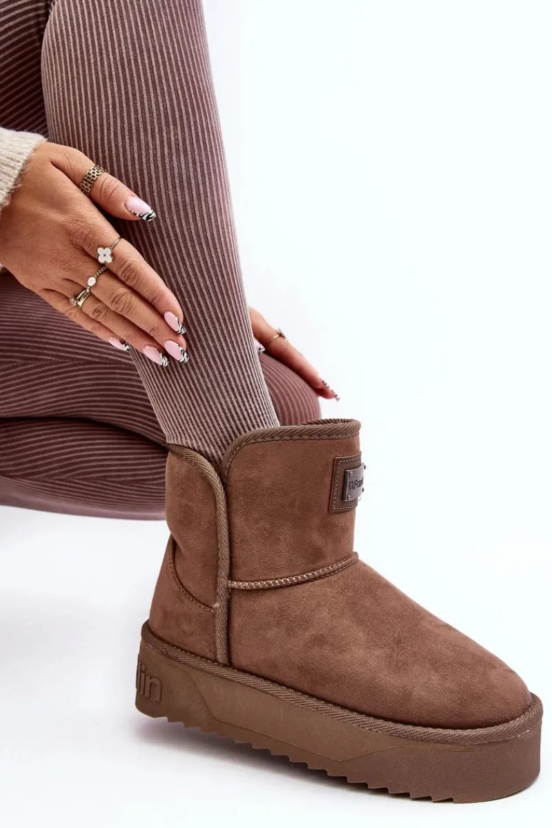 Śniegowce Damskie>D.Franklin Wegańskie Śniegowce Na Platformie DFSH371004 Ciemnobeżowe Beżowy