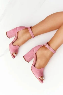 Discount Welurowe Sandały Na Słupku Różowe Visconi 4361537 Damskie Sandały Na Obcasie