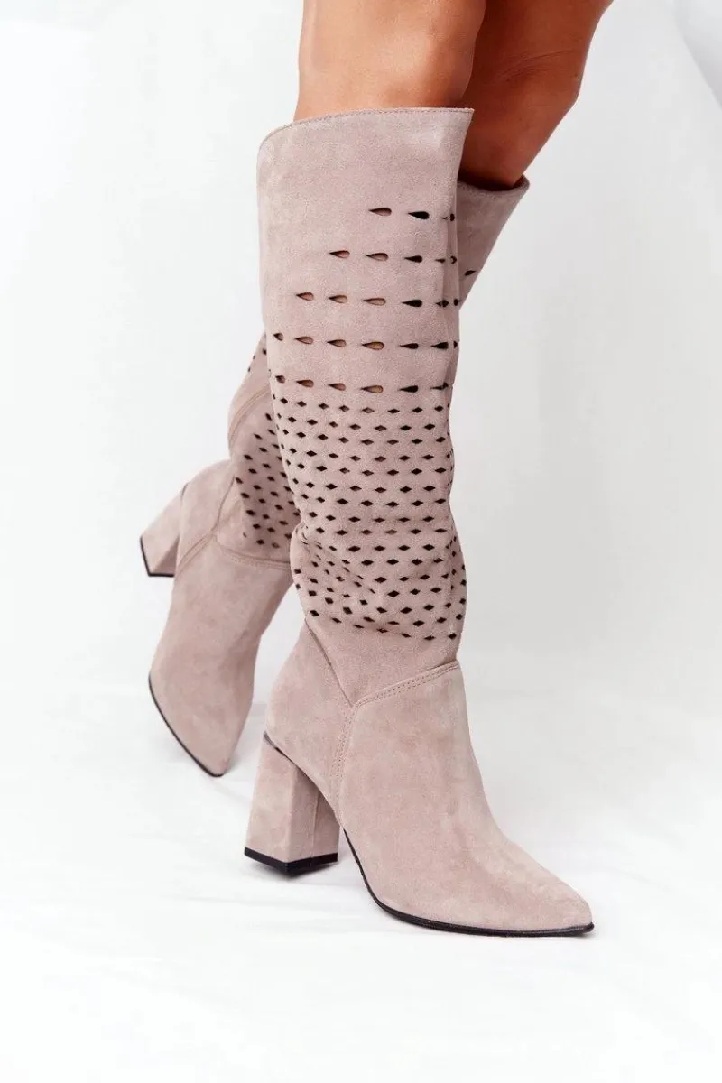 Boto Wiosenne Ażurowe Kozaki Lewski Shoes 2847/B Beżowe