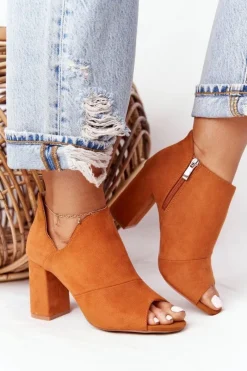 Buty damskie Vinceza Wiosenne Zamszowe Botki Na Słupku Vinceza 21-17095 Camel