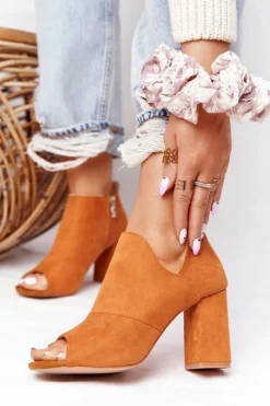 Buty damskie Vinceza Wiosenne Zamszowe Botki Na Słupku Vinceza 21-17095 Camel