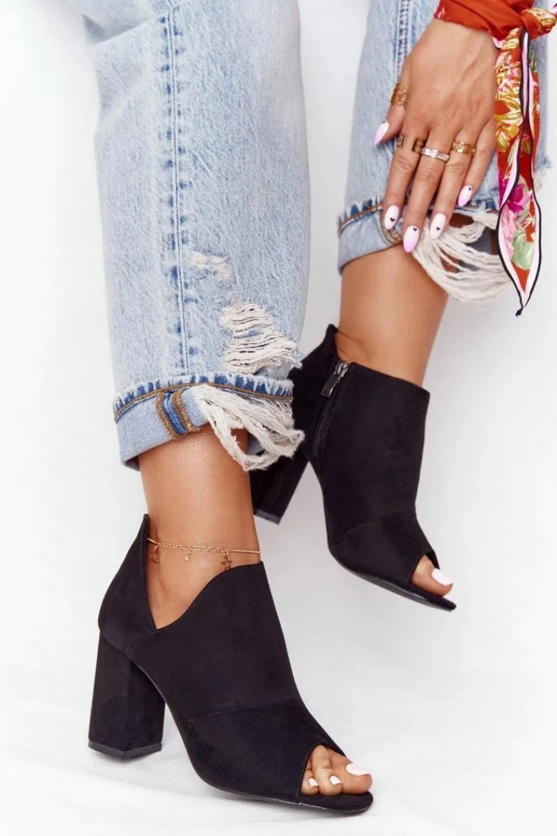 Online Wiosenne Zamszowe Botki Na Słupku Vinceza 21-17095 Czarne Damskie Botki Wiosenne|Botki Na Słupku