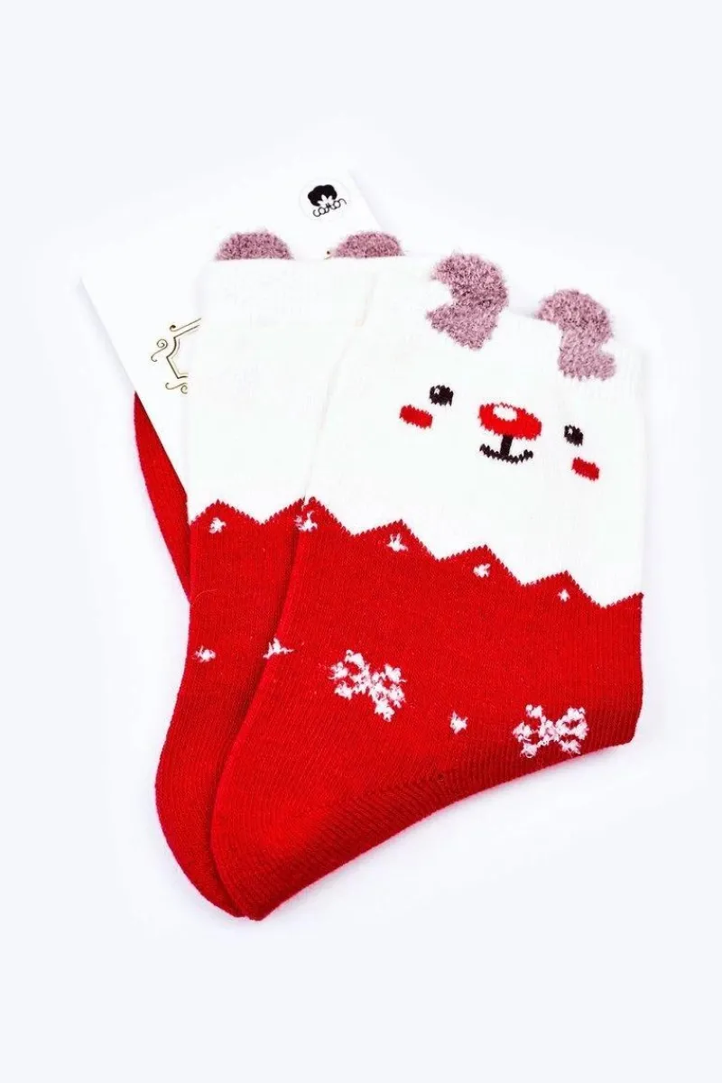 Best Boto Świąteczne Bawełniane Skarpetki W Śnieżynki Z Reniferem Czerwone