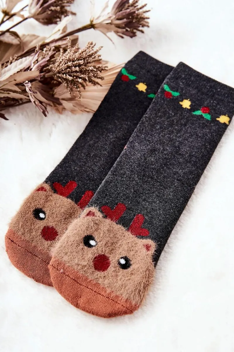 Discount Świąteczne Bawełniane Skarpetki Miś Szare Skarpetki|Skarpetki