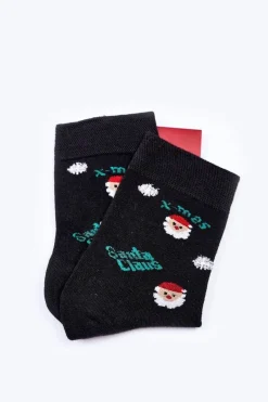 Boto Świąteczne Bawełniane Skarpetki SANTA CLAUS Czarne