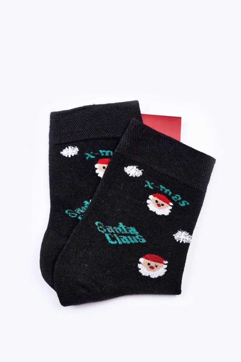 Boto Świąteczne Bawełniane Skarpetki SANTA CLAUS Czarne