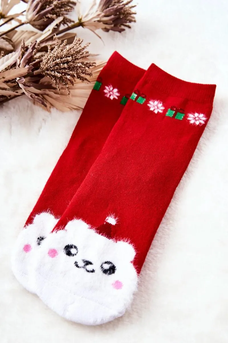 Skarpetki|Skarpetki>Aura.via Świąteczne Bawełniane Skarpetki Miś Czerwone