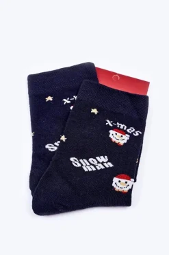 Skarpetki|Skarpetki>Boto Świąteczne Bawełniane Skarpetki SNOWMAN Granatowe