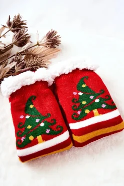 Online Świąteczne Długie Skarpetki Choinka Czerwone Skarpetki|Skarpetki