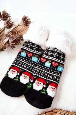 Skarpetki|Skarpetki>Aura.via Świąteczne Długie Skarpetki Mikołaje Czarne