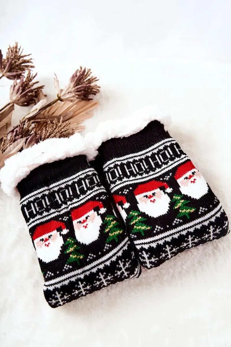 Skarpetki|Skarpetki>Aura.via Świąteczne Długie Skarpetki Mikołaje Czarne