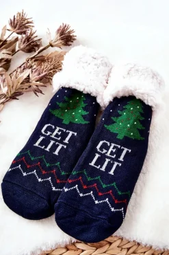 New Świąteczne Długie Skarpetki Choinka Granatowe Skarpetki|Skarpetki