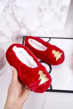 Outlet Świąteczne Dziecięce Papcie Z Choinką Czerwone Let It Snow Dzieci Chłopięce|Dziewczęce