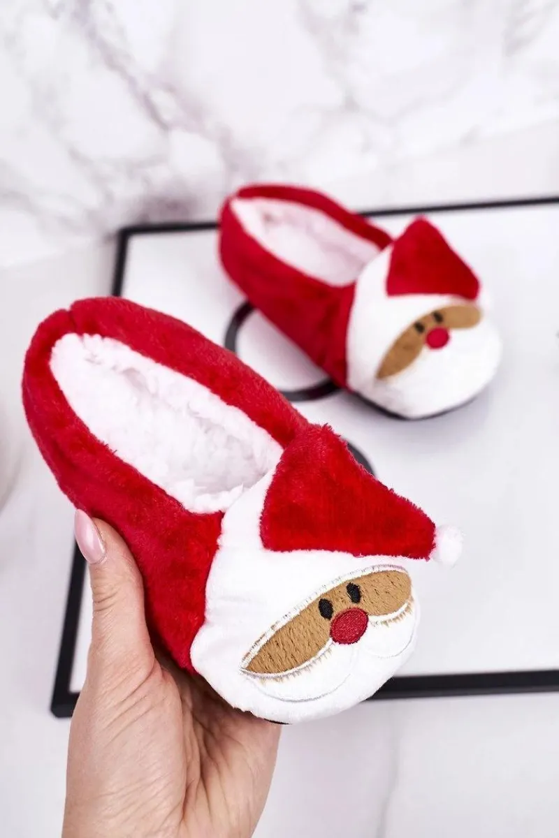 New Boto Świąteczne Dziecięce Papcie Z Mikołajem1 Czerwone Xmas