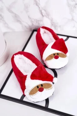 New Boto Świąteczne Dziecięce Papcie Z Mikołajem1 Czerwone Xmas