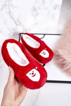 Hot Boto Świąteczne Dziecięce Papcie Z Mikołajem Czerwone Let It Snow