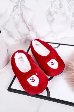 Hot Boto Świąteczne Dziecięce Papcie Z Mikołajem Czerwone Let It Snow